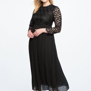 Eloquii Black Lace Evening Dress w Pleated Skirt